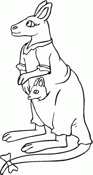 Kangaroo with baby in pouch coloring page image