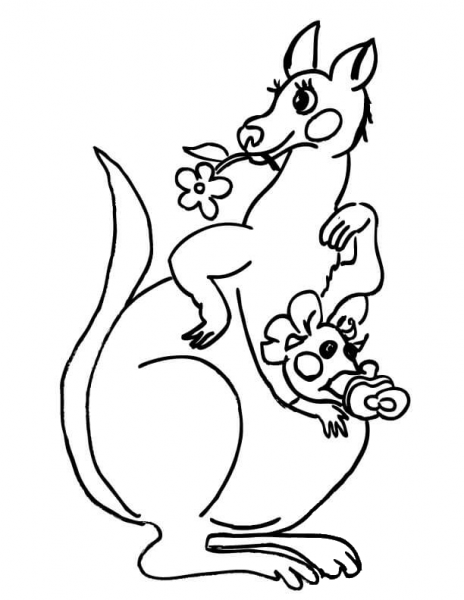 Kangaroos  Mom and Kid  coloring page image