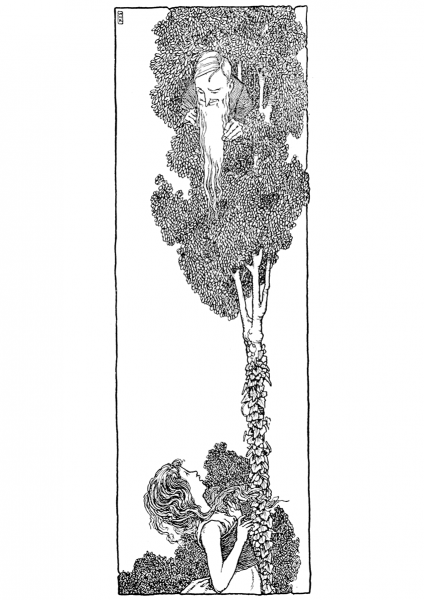 Karen and the Old Soldier on the Tree coloring page image