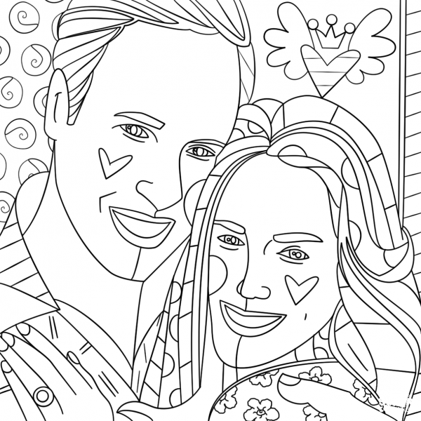 Kate Middleton and Prince William by Romero Britto coloring page image