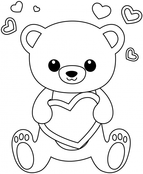 Kawaii Bear with Heart coloring page image