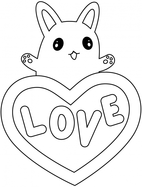 Kawaii Bunny with Heart coloring page image