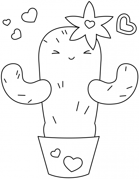 Kawaii Cactus coloring page image
