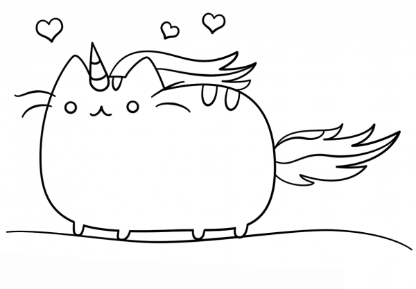 Kawaii Cat-Unicorn coloring page image