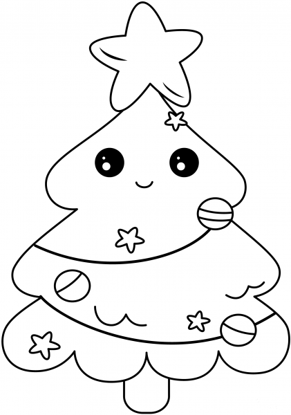 Kawaii Christmas Tree coloring page image