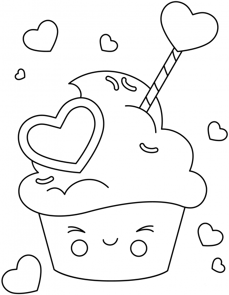 Kawaii Cupcake coloring page image