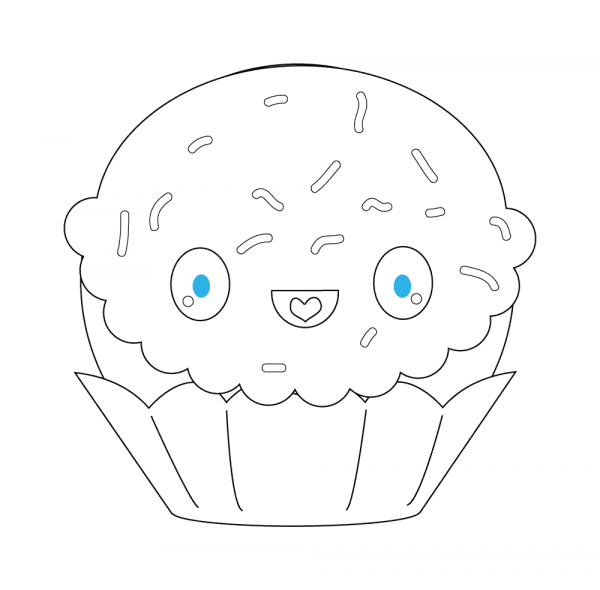 Kawaii Cupcake with Sparkles coloring page image