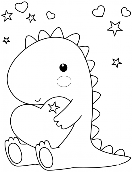 Kawaii Dinosaur with Heart coloring page image