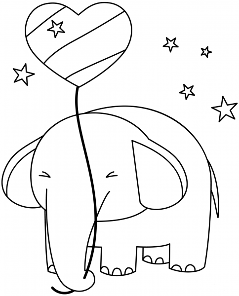 Kawaii Elephant with Balloon coloring page image