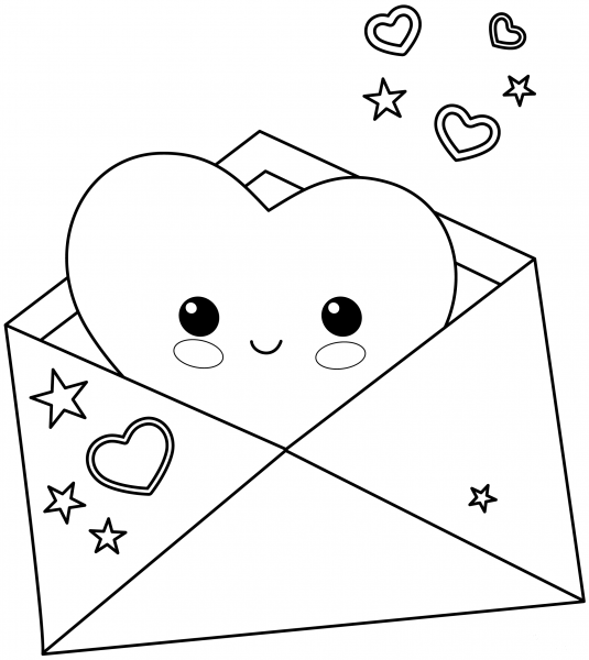 Kawaii Envelope with Postcard coloring page image