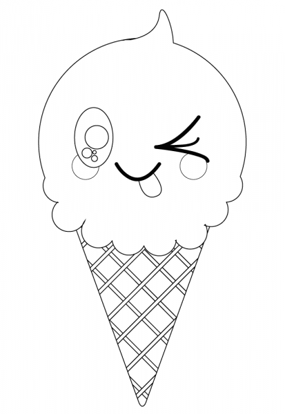 Kawaii Ice Cream Cone coloring page image