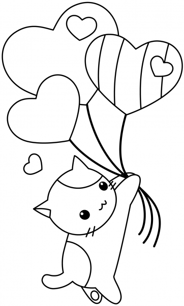Kawaii Kittie with Balloons coloring page image