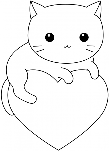Kawaii Kitty on Heart coloring page image