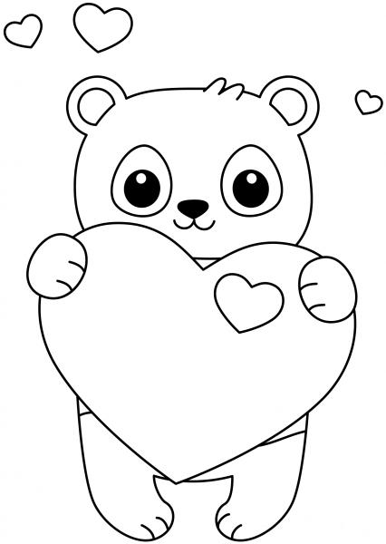 Kawaii Panda with Heart coloring page image