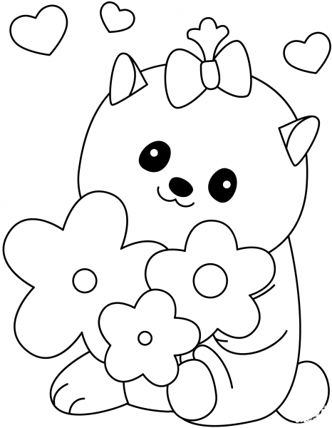 Kawaii Puppy with Flowers coloring page image