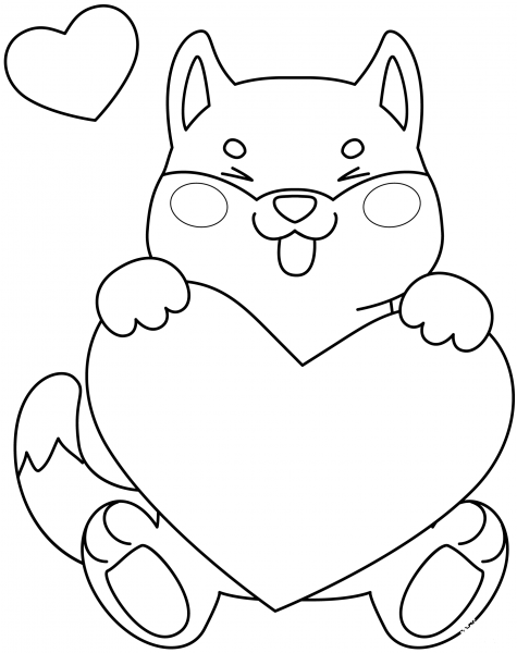 Kawaii Puppy with Heart coloring page image