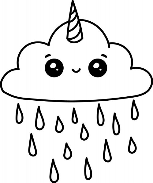 Kawaii Unicorn Cloud coloring page image