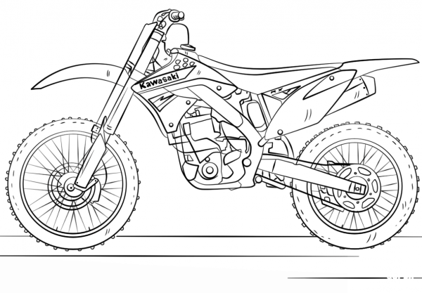Kawasaki Motocross Bike coloring page image