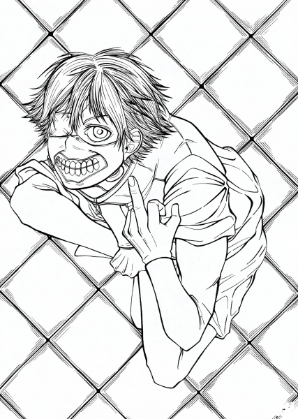 Ken Kaneki Eyepatch Centipede from Manga Anime Series Tokyo Ghoul (Toukyou Kushu) coloring page image