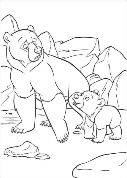 Kenai Bear and Koda are walking coloring page image