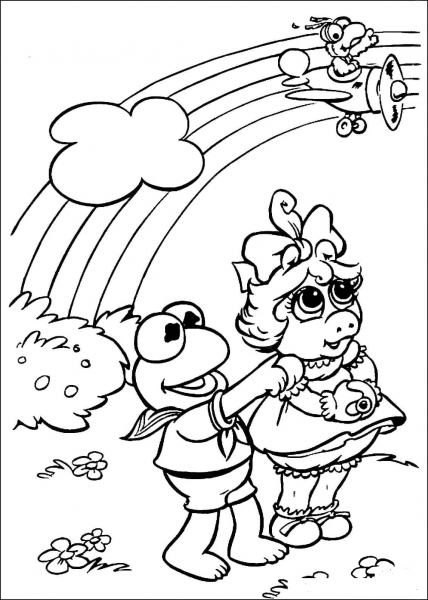 Kermit, Miss Piggy and Gonzo coloring page image