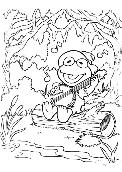 Kermit Sings A Song  coloring page image