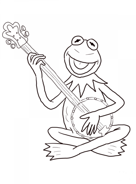 Kermit the Frog Playing Guitar coloring page image