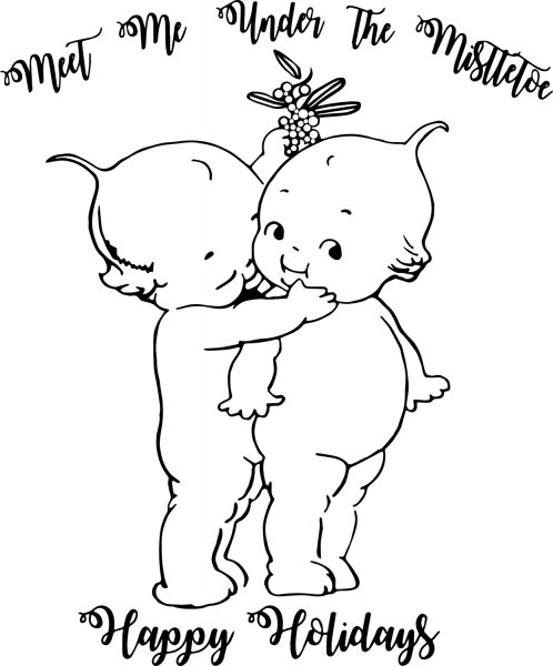 Kewpie Dolls Meet Me Under the Mistletoe coloring page image