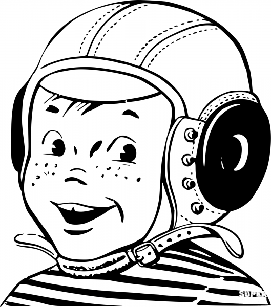 Kid in Pilots Helmet coloring page image