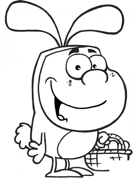 Kid in the Easter Bunny Suit Holding a Basket of Eggs coloring page image