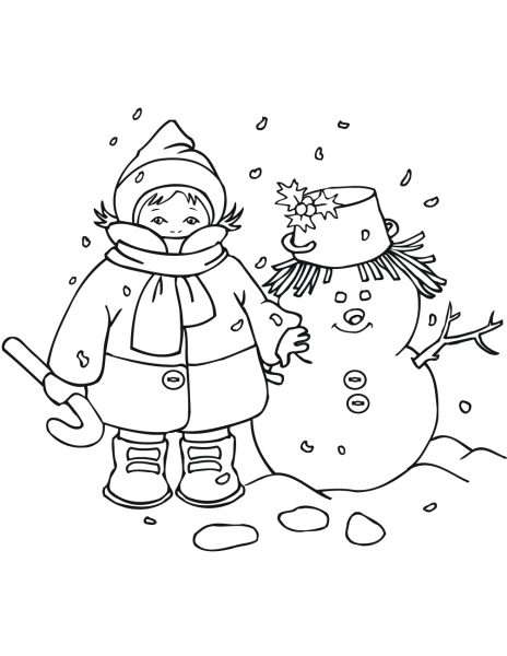 Kid with Snowman coloring page image