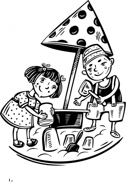 Kids Boy and Girl Playing on the Playground coloring page image