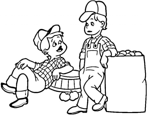 Kids farmers coloring page image