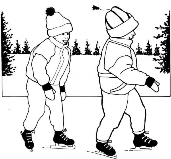 Kids Learn How To Skate  coloring page image