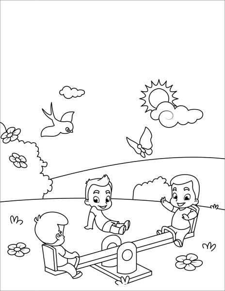 Kids Play at Seesaw coloring page image
