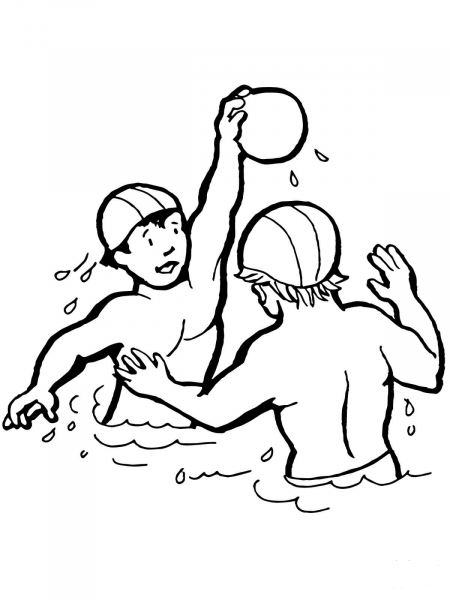 Kids Playing Water Polo coloring page image