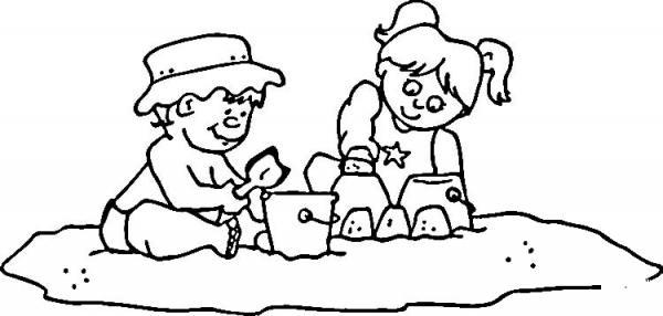 Kids with Pail and Shovel  coloring page image