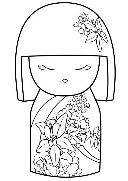 Kimmi Doll with Flower Ornament coloring page image