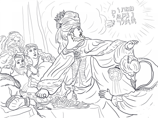 King Belshazzar and the Writing on the Wall coloring page image