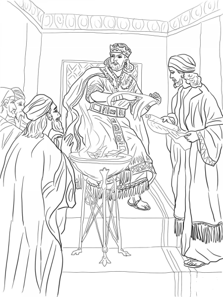 King Jehoiakim Burns Jeremiah’s Scroll coloring page image