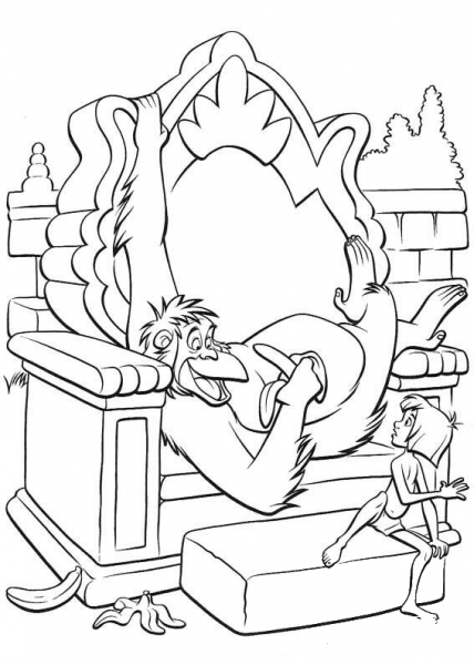King Louie Is Eating Banana With Mowgli  coloring page image
