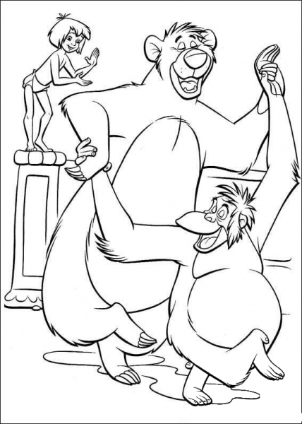 King Louie, Mowgli And Baloo  coloring page image