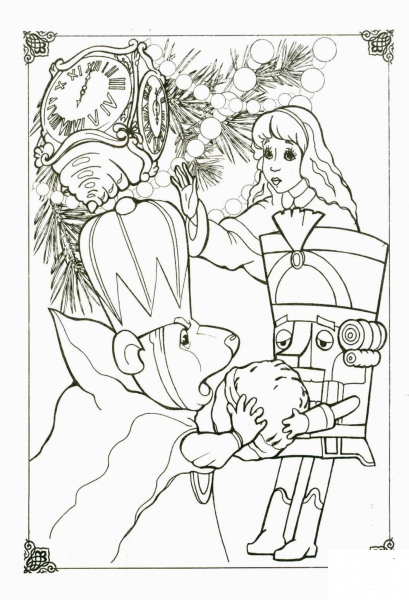 King Mouse, Nutcracker And Little Girl Marie coloring page image