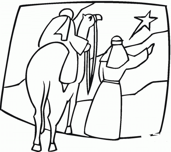 Kings on the Camel are Pointing at Christmas Star coloring page image