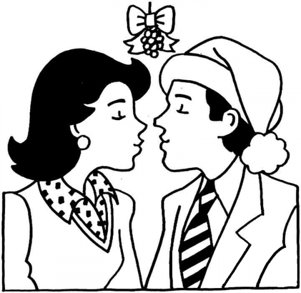 Kissing Under The Mistletoe  coloring page image