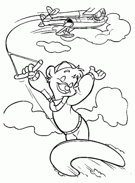 Kit has the ability to surf on clouds coloring page image