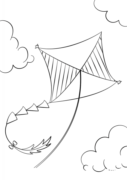 Kite Flying coloring page image