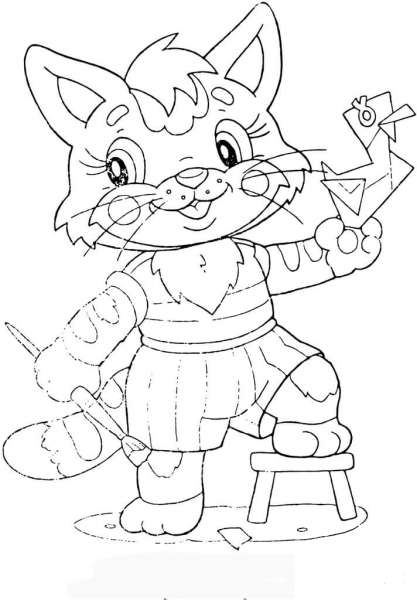 Kitten at school coloring page image