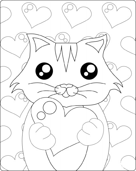 Kitten with Heart coloring page image