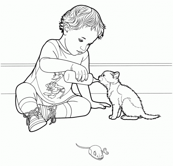 Kitty Drinks Milk coloring page image